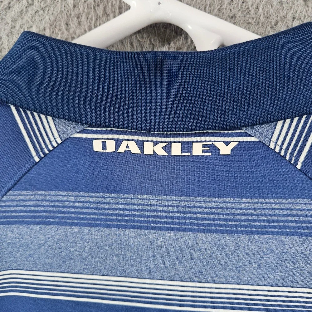 Oakley Mens Hydrolix Golf Polo Shirt Blue Striped Regular Fit Large L - Picture 6 of 9